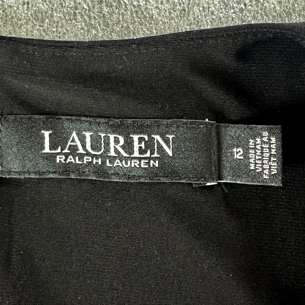Lauren Ralph Lauren Black Faux Wrap Buckle Sheath Dress Womens 12 Long Sleeve - Picture 6 of 10